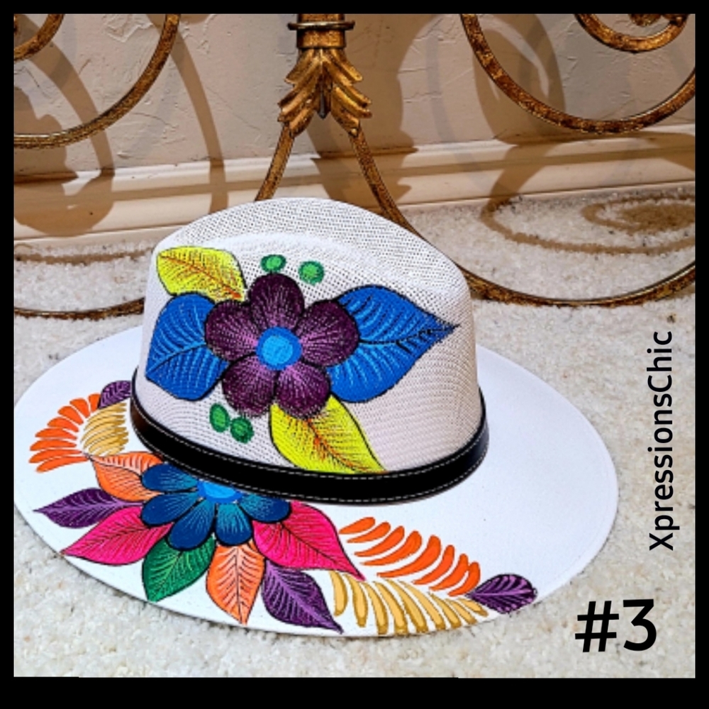 Hand Painted Straw Panama Style